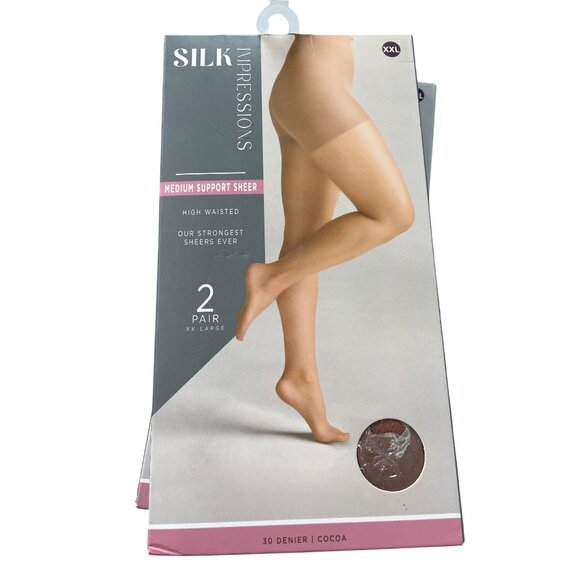 Silk Impressions Tights Size XXL Medium Support Sheer Cocoa 30 Denier 2 Pair NEW - Picture 1 of 6